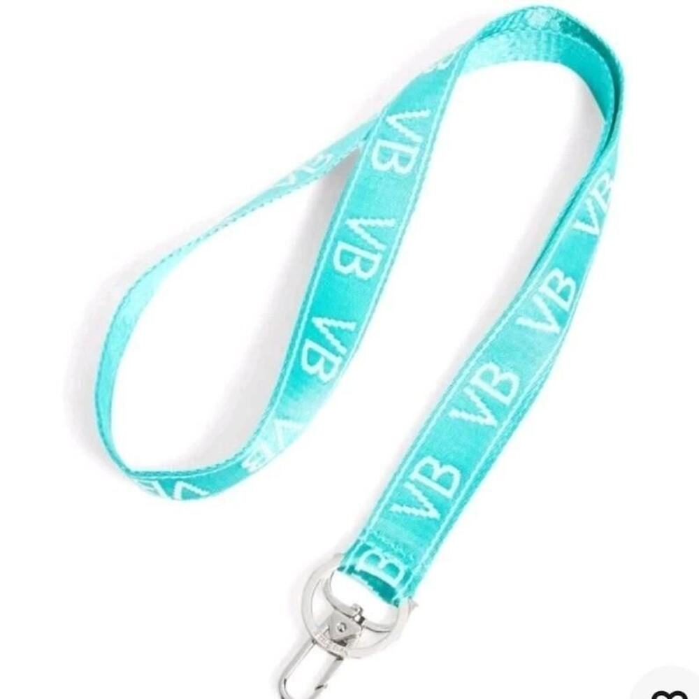 Vera Bradley Webbing Lanyard Floral Bursts Teal Blue Logo Key ID Holder NWT